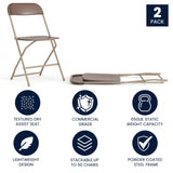 English Elm Commercial Grade Series Plastic Folding Chair - 2 Pack 650LB Weight Capacity Comfortable Event Chair-Lightweight Folding Chair