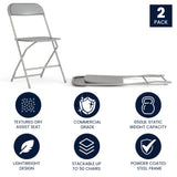 English Elm Commercial Grade Series Plastic Folding Chair - 2 Pack 650LB Weight Capacity Comfortable Event Chair-Lightweight Folding Chair