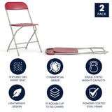 English Elm Commercial Grade Series Plastic Folding Chair - 2 Pack 650LB Weight Capacity Comfortable Event Chair - Lightweight Folding Chair