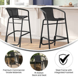 English Elm Commercial Grade - Set of 2 Commercial Grade Indoor-Outdoor PE Rattan Restaurant Barstool with Aluminum Frame and Footrest