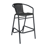 English Elm Commercial Grade - Set of 2 Commercial Grade Indoor-Outdoor PE Rattan Restaurant Barstool with Aluminum Frame and Footrest