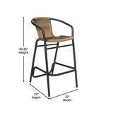 English Elm Commercial Grade - Set of 2 Commercial Grade Indoor-Outdoor PE Rattan Restaurant Barstool with Black Aluminum Frame and Footrest