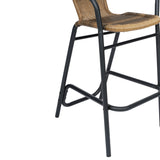 English Elm Commercial Grade - Set of 2 Commercial Grade Indoor-Outdoor PE Rattan Restaurant Barstool with Black Aluminum Frame and Footrest