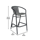 English Elm Commercial Grade - Set of 2 Commercial Grade Indoor-Outdoor PE Rattan Restaurant Barstool with Black Aluminum Frame and Footrest