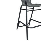 English Elm Commercial Grade - Set of 2 Commercial Grade Indoor-Outdoor PE Rattan Restaurant Barstool with Black Aluminum Frame and Footrest