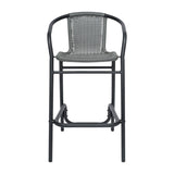 English Elm Commercial Grade - Set of 2 Commercial Grade Indoor-Outdoor PE Rattan Restaurant Barstool with Black Aluminum Frame and Footrest