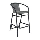 English Elm Commercial Grade - Set of 2 Commercial Grade Indoor-Outdoor PE Rattan Restaurant Barstool with Black Aluminum Frame and Footrest