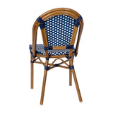 English Elm Commercial Grade - Set of 2 Indoor/Outdoor Commercial French Bistro Stacking Chairs, Navy/White PE Rattan Back and Seat, Bamboo Print Aluminum Frame in Natural