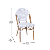 English Elm Commercial Grade - Set of 2 Indoor/Outdoor Commercial French Bistro Stacking Chair, /Gray PE Rattan Back and Seat, Bamboo Print Aluminum Frame in Natural