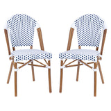 English Elm Commercial Grade - Set of 2 Indoor/Outdoor Commercial French Bistro Stacking Chair, /Gray PE Rattan Back and Seat, Bamboo Print Aluminum Frame in Natural