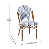 English Elm Commercial Grade - Set of 2 Indoor/Outdoor Commercial French Bistro Stacking Chair, /Navy PE Rattan Back and Seat, Bamboo Print Aluminum Frame in Natural