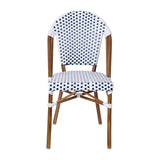 English Elm Commercial Grade - Set of 2 Indoor/Outdoor Commercial French Bistro Stacking Chair, /Navy PE Rattan Back and Seat, Bamboo Print Aluminum Frame in Natural