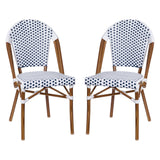 English Elm Commercial Grade - Set of 2 Indoor/Outdoor Commercial French Bistro Stacking Chair, /Navy PE Rattan Back and Seat, Bamboo Print Aluminum Frame in Natural