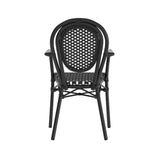 English Elm Commercial Grade 2 Pack Indoor/Outdoor Commercial Thonet French Bistro Stacking Chair with Arms, and White PE Rattan and Aluminum Frame