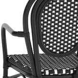 English Elm Commercial Grade 2 Pack Indoor/Outdoor Commercial Thonet French Bistro Stacking Chair with Arms, and White PE Rattan and Aluminum Frame