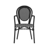 English Elm Commercial Grade 2 Pack Indoor/Outdoor Commercial Thonet French Bistro Stacking Chair with Arms, and White PE Rattan and Aluminum Frame