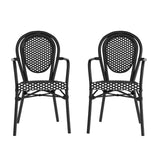 English Elm Commercial Grade 2 Pack Indoor/Outdoor Commercial Thonet French Bistro Stacking Chair with Arms, and White PE Rattan and Aluminum Frame