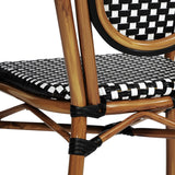 English Elm Commercial Grade 2 Pack Indoor/Outdoor Commercial Thonet French Bistro Stacking Chair with Arms, and White PE Rattan and Natural Aluminum Frame