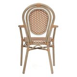 English Elm Commercial Grade 2 Pack Indoor/Outdoor Commercial Thonet French Bistro Stack Chair with Arms, Natural/ PE Rattan and Bamboo Aluminum Frame in Lt Natural