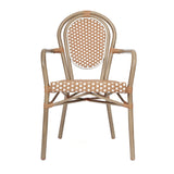 English Elm Commercial Grade 2 Pack Indoor/Outdoor Commercial Thonet French Bistro Stack Chair with Arms, Natural/ PE Rattan and Bamboo Aluminum Frame in Lt Natural