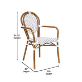 English Elm Commercial Grade 2 Pack Indoor/Outdoor Commercial Thonet French Bistro Stacking Chair with Arms, White and PE Rattan and Bamboo Aluminum Frame in Natural