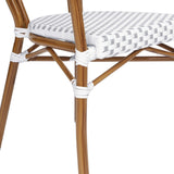 English Elm Commercial Grade 2 Pack Indoor/Outdoor Commercial Thonet French Bistro Stacking Chair with Arms, White and PE Rattan and Bamboo Aluminum Frame in Natural