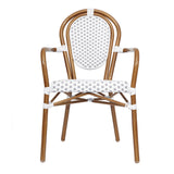 English Elm Commercial Grade 2 Pack Indoor/Outdoor Commercial Thonet French Bistro Stacking Chair with Arms, White and PE Rattan and Bamboo Aluminum Frame in Natural