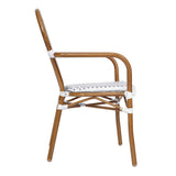 English Elm Commercial Grade 2 Pack Indoor/Outdoor Commercial Thonet French Bistro Stacking Chair with Arms, White and PE Rattan and Bamboo Aluminum Frame in Natural