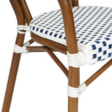 English Elm Commercial Grade 2 Pack Indoor/Outdoor Commercial Thonet French Bistro Stacking Chair with Arms, White and Navy PE Rattan and Bamboo Aluminum Frame in Natural