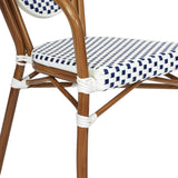 English Elm Commercial Grade 2 Pack Indoor/Outdoor Commercial Thonet French Bistro Stacking Chair with Arms, White and Navy PE Rattan and Bamboo Aluminum Frame in Natural