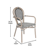 English Elm Commercial Grade 2 Pack Indoor/Outdoor Commercial Thonet French Bistro Stack Chair with Arms, /White Textilene and Bamboo Aluminum Frame in LT Natural