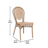 English Elm Commercial Grade 2 Pack Indoor/Outdoor Commercial Thonet French Bistro Stacking Chair, Natural/ PE Rattan and Bamboo Print Aluminum Frame in Light Natural