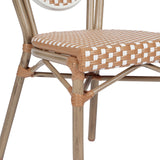 English Elm Commercial Grade 2 Pack Indoor/Outdoor Commercial Thonet French Bistro Stacking Chair, Natural/ PE Rattan and Bamboo Print Aluminum Frame in Light Natural