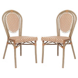 English Elm Commercial Grade 2 Pack Indoor/Outdoor Commercial Thonet French Bistro Stacking Chair, Natural/ PE Rattan and Bamboo Print Aluminum Frame in Light Natural