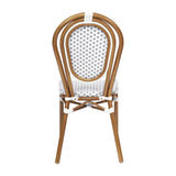 English Elm Commercial Grade 2 Pack Indoor/Outdoor Commercial Thonet French Bistro Stacking Chair, White and PE Rattan and Bamboo Print Aluminum Frame in Natural