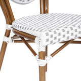 English Elm Commercial Grade 2 Pack Indoor/Outdoor Commercial Thonet French Bistro Stacking Chair, White and PE Rattan and Bamboo Print Aluminum Frame in Natural