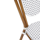 English Elm Commercial Grade 2 Pack Indoor/Outdoor Commercial Thonet French Bistro Stacking Chair, White and PE Rattan and Bamboo Print Aluminum Frame in Natural