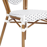 English Elm Commercial Grade 2 Pack Indoor/Outdoor Commercial Thonet French Bistro Stacking Chair, White and PE Rattan and Bamboo Print Aluminum Frame in Natural