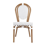 English Elm Commercial Grade 2 Pack Indoor/Outdoor Commercial Thonet French Bistro Stacking Chair, White and PE Rattan and Bamboo Print Aluminum Frame in Natural