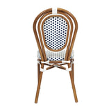 English Elm Commercial Grade 2 Pack Indoor/Outdoor Commercial Thonet French Bistro Stacking Chair, White and Navy PE Rattan and Bamboo Print Aluminum Frame in Natural