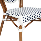 English Elm Commercial Grade 2 Pack Indoor/Outdoor Commercial Thonet French Bistro Stacking Chair, White and Navy PE Rattan and Bamboo Print Aluminum Frame in Natural