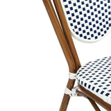 English Elm Commercial Grade 2 Pack Indoor/Outdoor Commercial Thonet French Bistro Stacking Chair, White and Navy PE Rattan and Bamboo Print Aluminum Frame in Natural