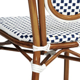 English Elm Commercial Grade 2 Pack Indoor/Outdoor Commercial Thonet French Bistro Stacking Chair, White and Navy PE Rattan and Bamboo Print Aluminum Frame in Natural