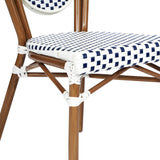 English Elm Commercial Grade 2 Pack Indoor/Outdoor Commercial Thonet French Bistro Stacking Chair, White and Navy PE Rattan and Bamboo Print Aluminum Frame in Natural