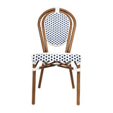 English Elm Commercial Grade 2 Pack Indoor/Outdoor Commercial Thonet French Bistro Stacking Chair, White and Navy PE Rattan and Bamboo Print Aluminum Frame in Natural