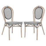 English Elm Commercial Grade 2 Pack Indoor/Outdoor Commercial Thonet French Bistro Stacking Chair, /White Textilene and Bamboo Print Aluminum Frame in LT Natural