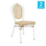 English Elm Commercial Grade 2 Pack Indoor/Outdoor Commercial Thonet French Bistro Stacking Chair, Natural PE Cane Rattan and Aluminum Frame