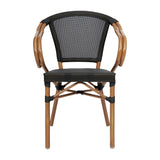 English Elm Commercial Grade 2 Pack Indoor/Outdoor Commercial French Bistro Stacking Chair with Arms, Textilene and Bamboo Print Aluminum Frame in Natural