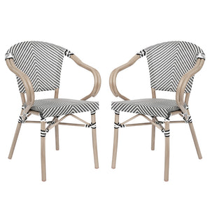 English Elm Commercial Grade 2 Pack Indoor/Outdoor Commercial French Bistro Stacking Chair with Arms, /White Textilene and Bamboo Aluminum Frame in LT Natural