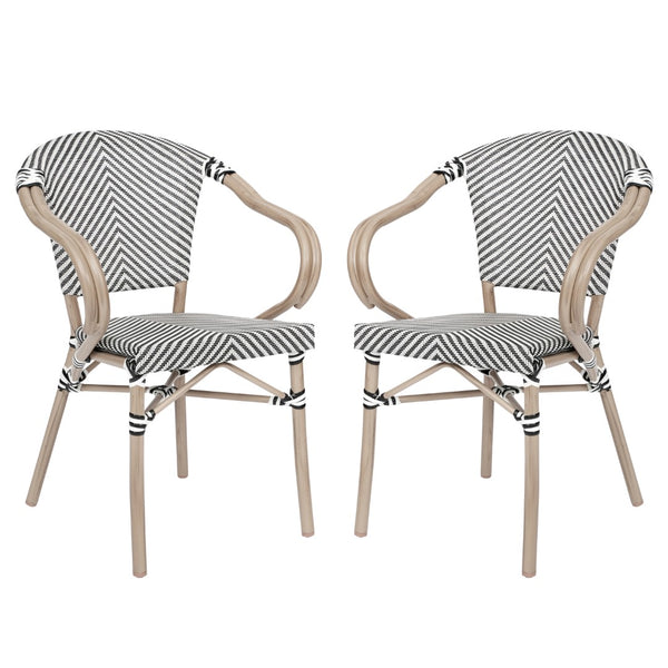 English Elm Commercial Grade 2 Pack Indoor/Outdoor Commercial French Bistro Stacking Chair with Arms, /White Textilene and Bamboo Aluminum Frame in LT Natural